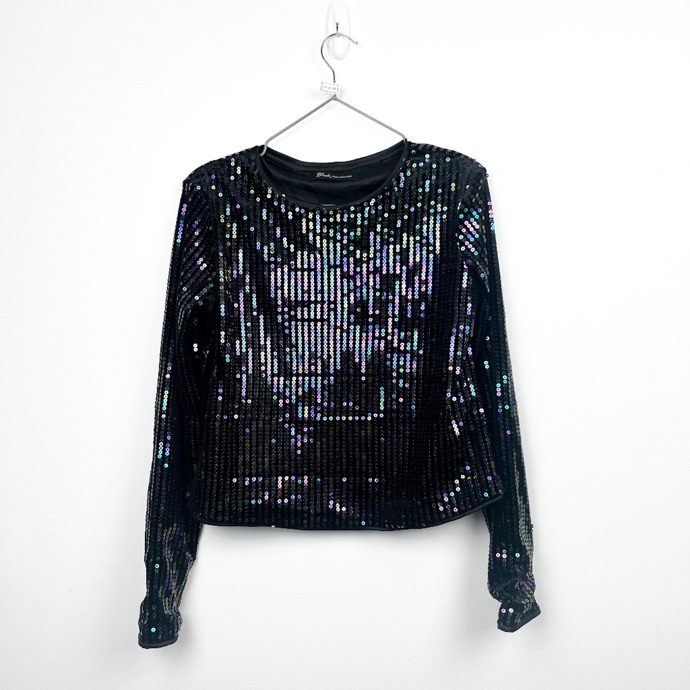 Black Collection Long Sleeve Black Purple/Blue Sequin Sparkly Top